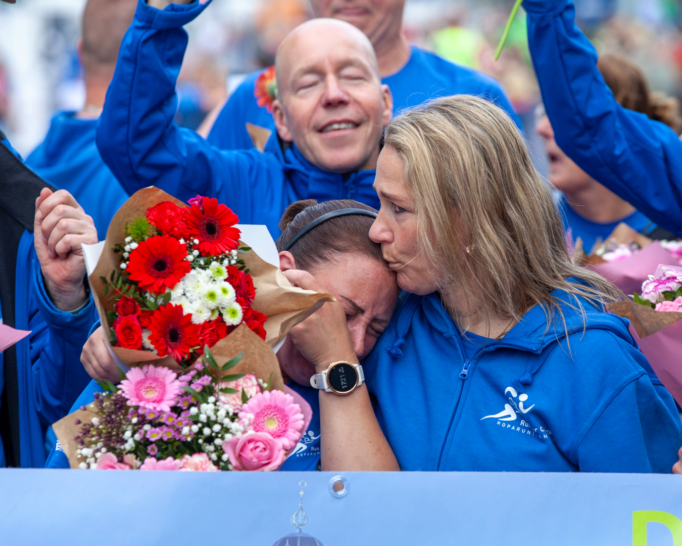 Bij de finish van de Roparun vloeien de tranen vaak rijkelijk.
