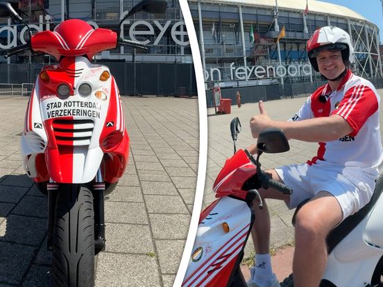 Sebastiaan met zijn Feyenoord-scooter