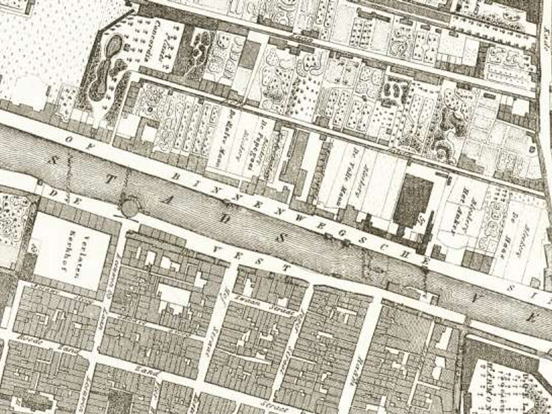 Stadsvest met langs westzijde Cool- of Binnenwegsesingel in 1832