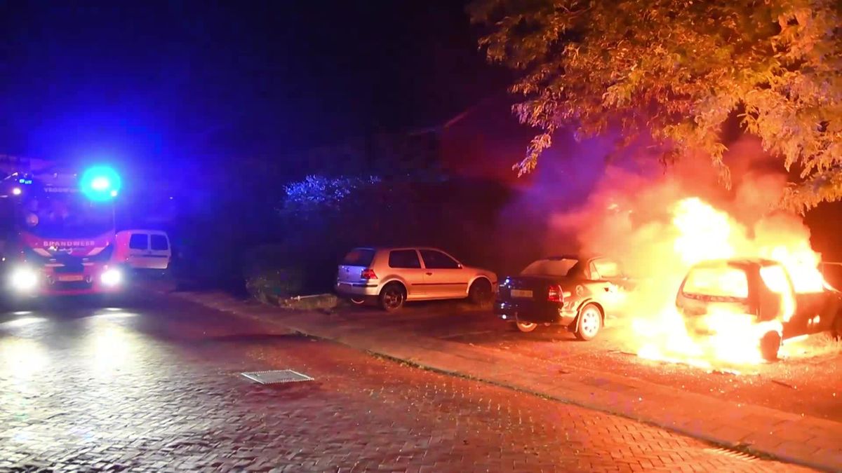 Een geparkeerde auto is in de nacht van zaterdag op zondag volledig uitgebrand aan de Rozenstraat in