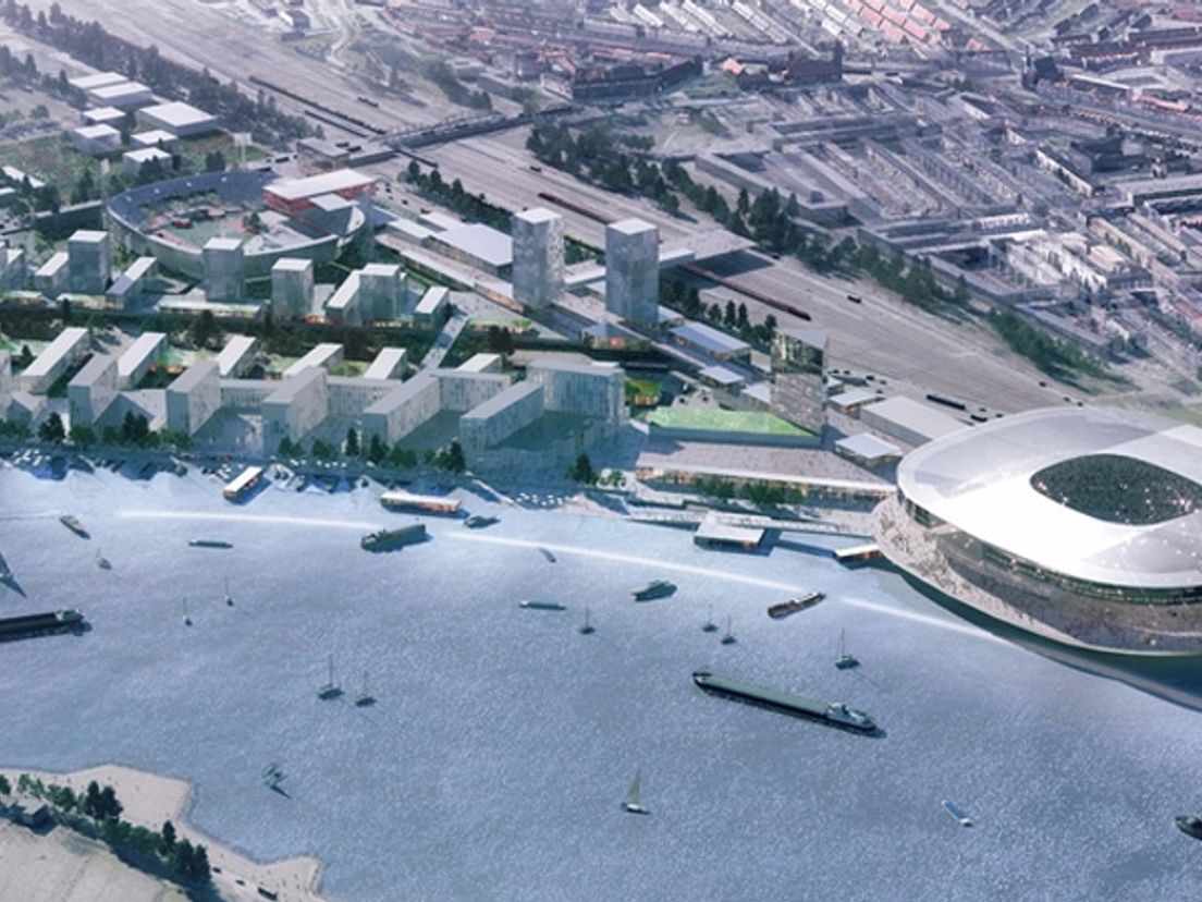 Artist impression van het toekomstige Feyenoord City