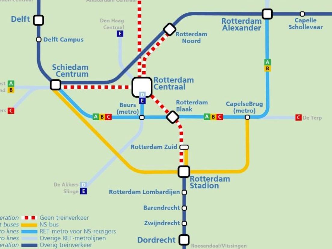 Alternatieve reismogelijkheden op 24 en 25 juni, als er geen treinverkeer is op Rotterdam Centraal