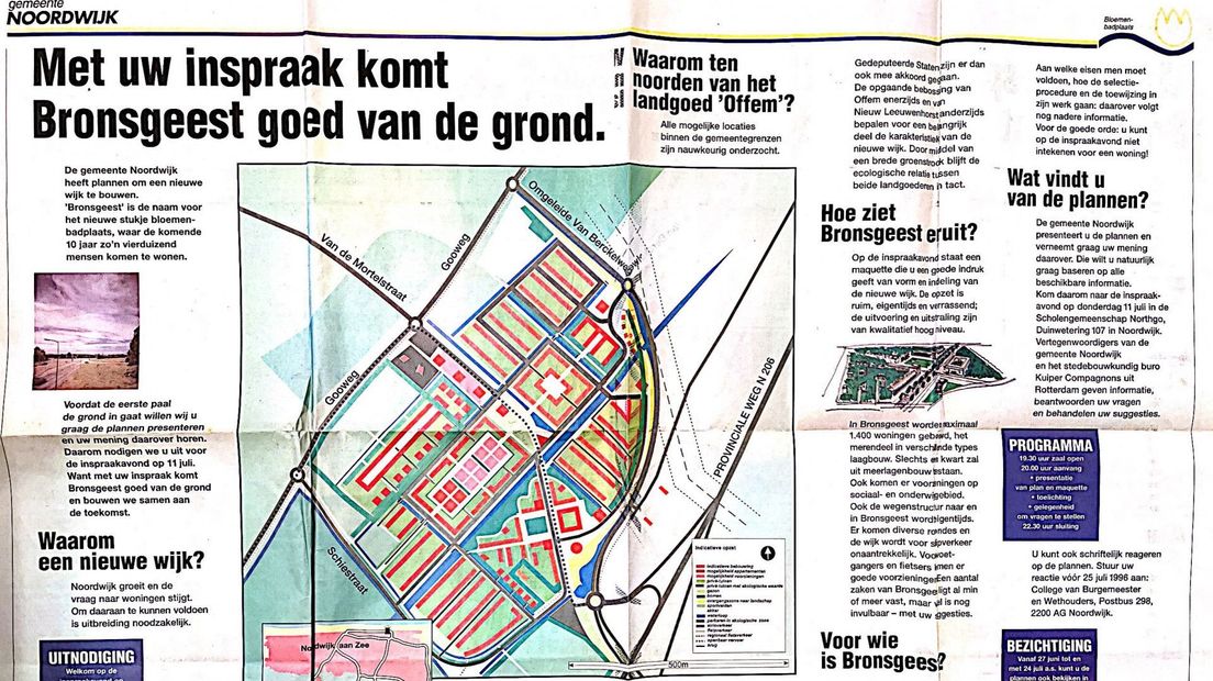 Advertentie van de gemeente in de krant over de nieuwe woonwijk in 1996