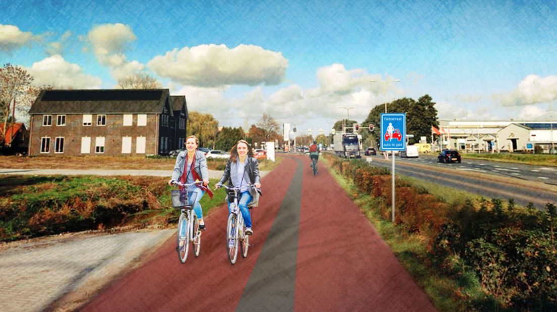 Beeld van de toekomstige situatie parallelweg Amersfoortseweg bij Bunschoten.