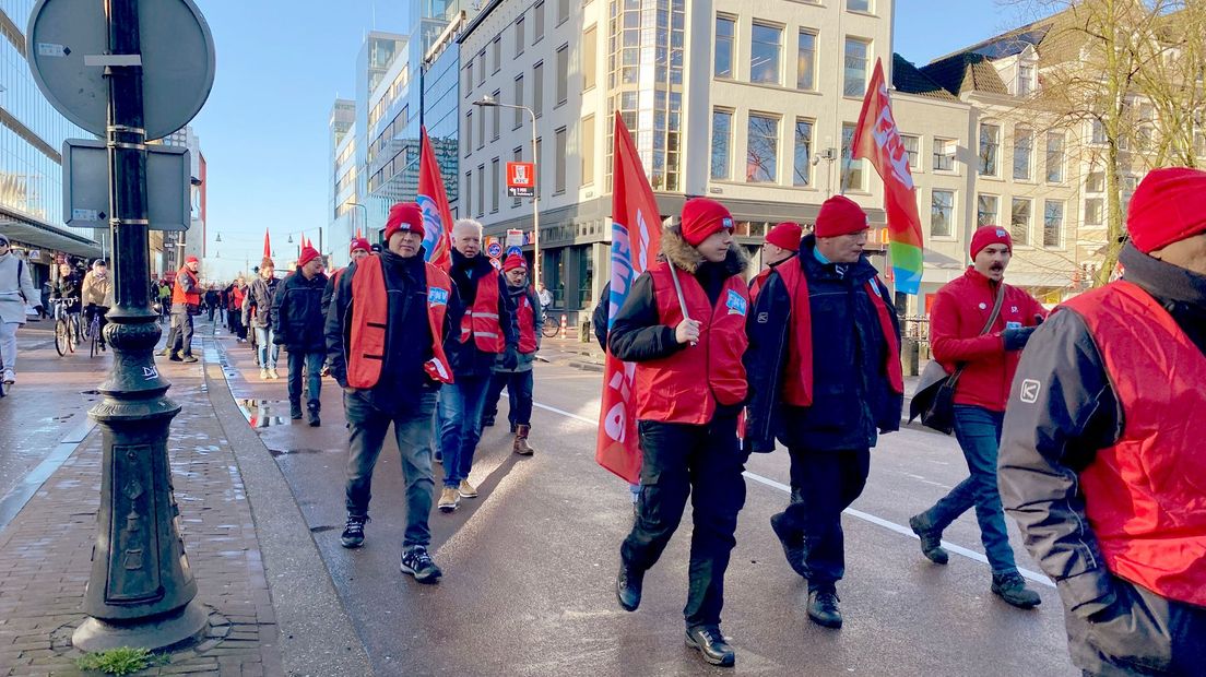 Actievoerders tijdens een staking in het streekvervoer op 19 januari 2023