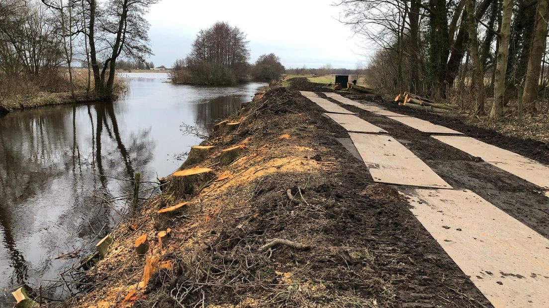 De bomen langs de oever van de Drentsche Aa zijn verdwenen