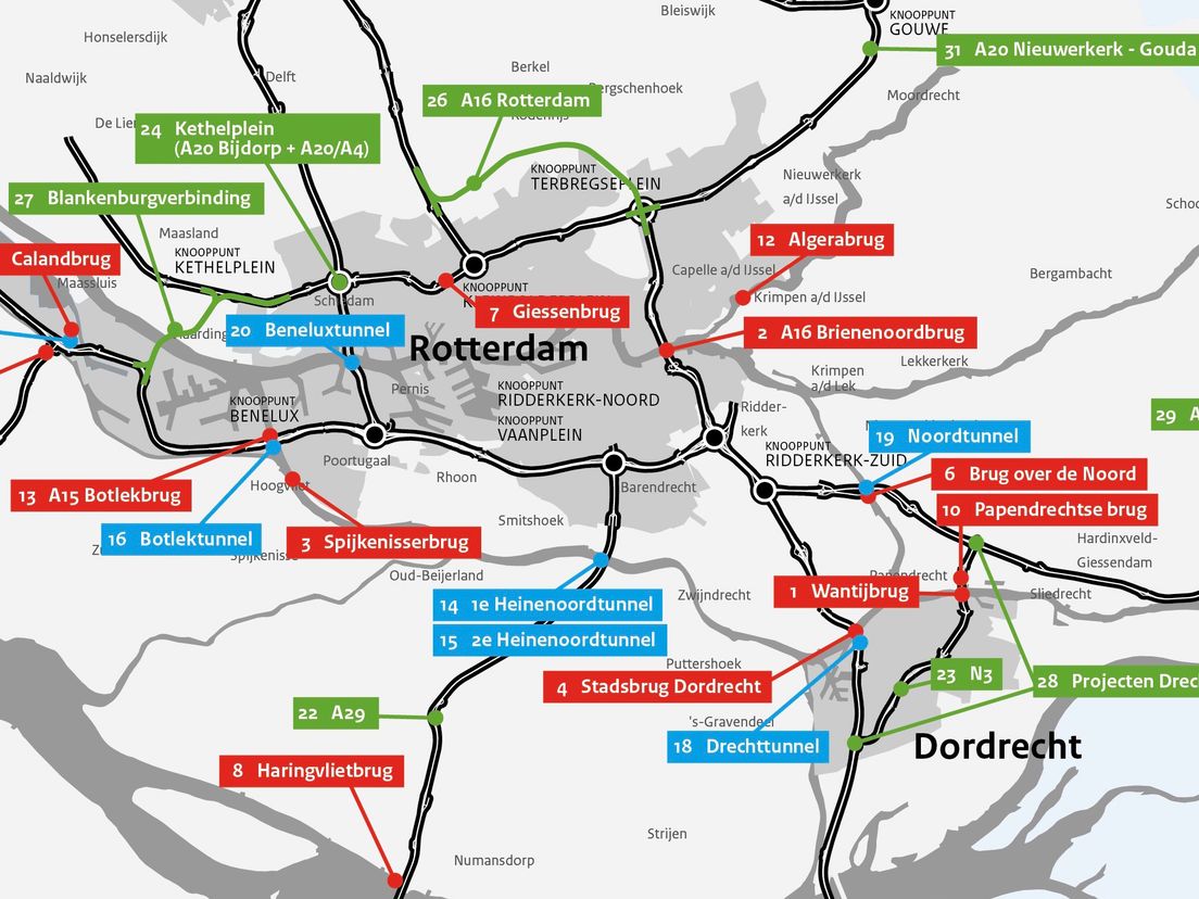 Deze bruggen, tunnels en wegen worden aangepakt