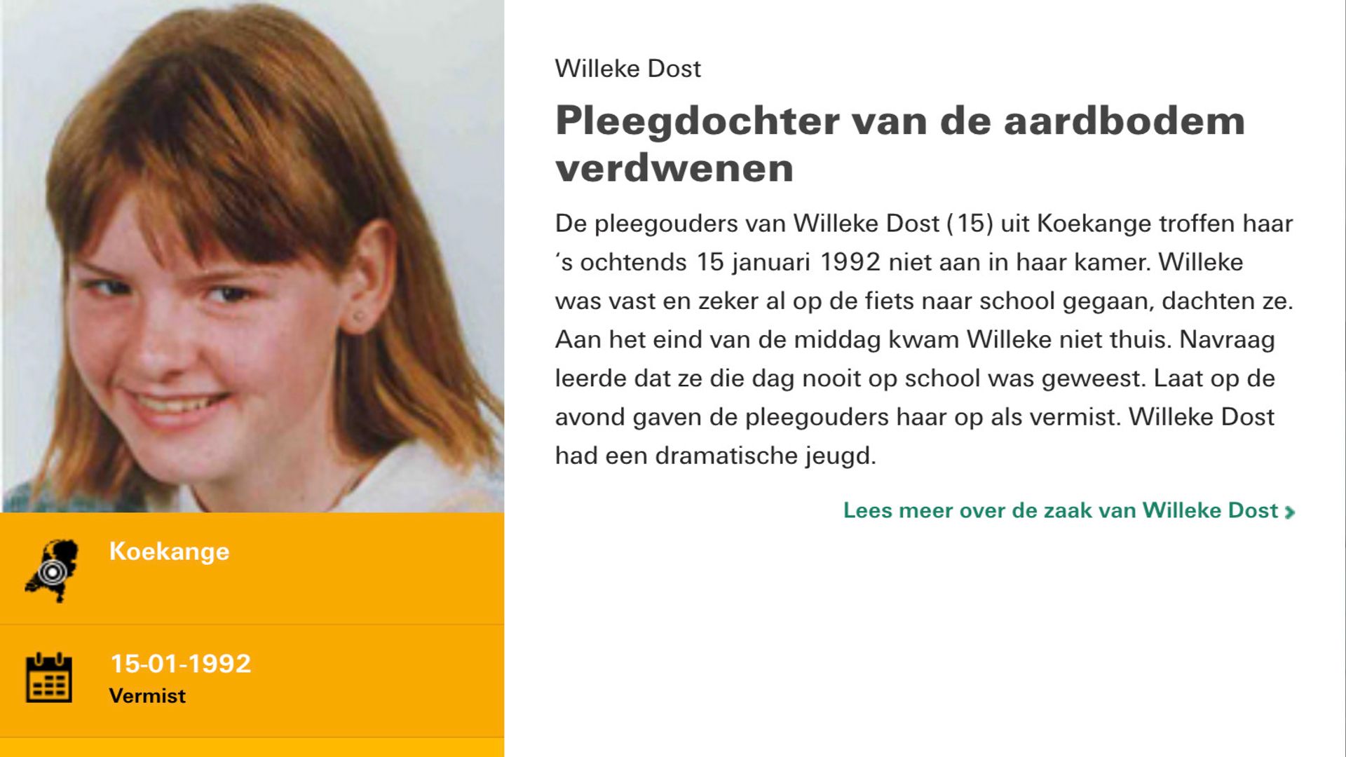 Het mysterie van Koekange: Willeke Dost al dertig jaar zoek - RTV Drenthe