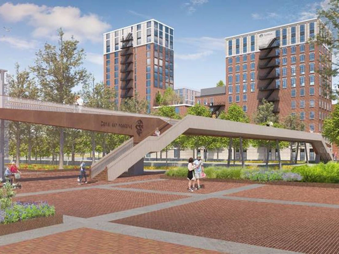 Impressie van de wandelbrug over de 's Gravendijkwal