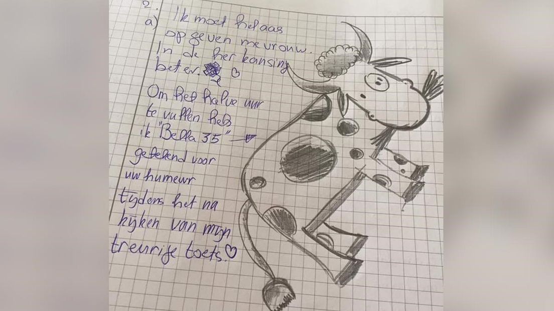 Glimlach van de dag: studente tekent koe als goedmakertje voor 'treurig' tentamen