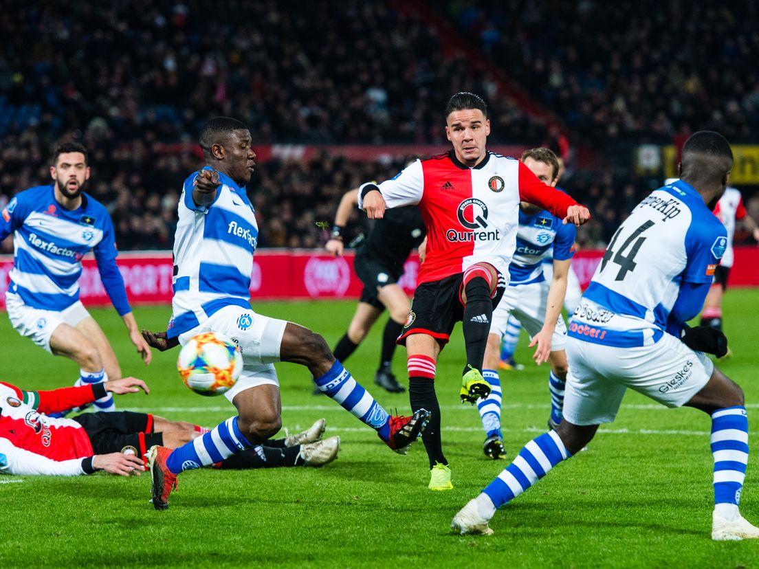 Calvin Verdonk knalt namens Feyenoord de 2-0 binnen tegen De Graafschap (Bron: VK Sportphoto - Yannick Verhoeven)