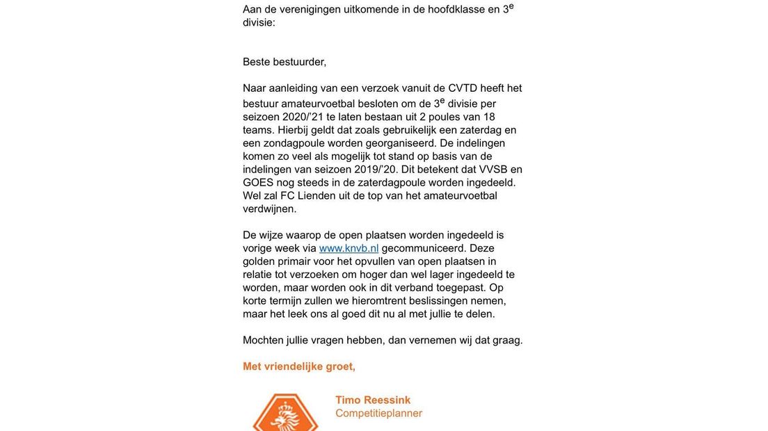 De brief van de KNVB