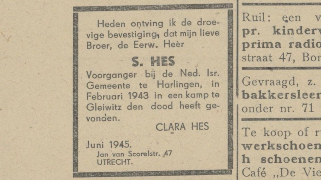 De zus van Hes kreeg pas twee jaar later te horen dat haar broer overleden was