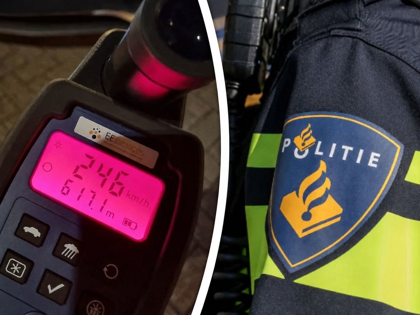 De automobilist reed 246 kilometer per uur op de snelweg.
