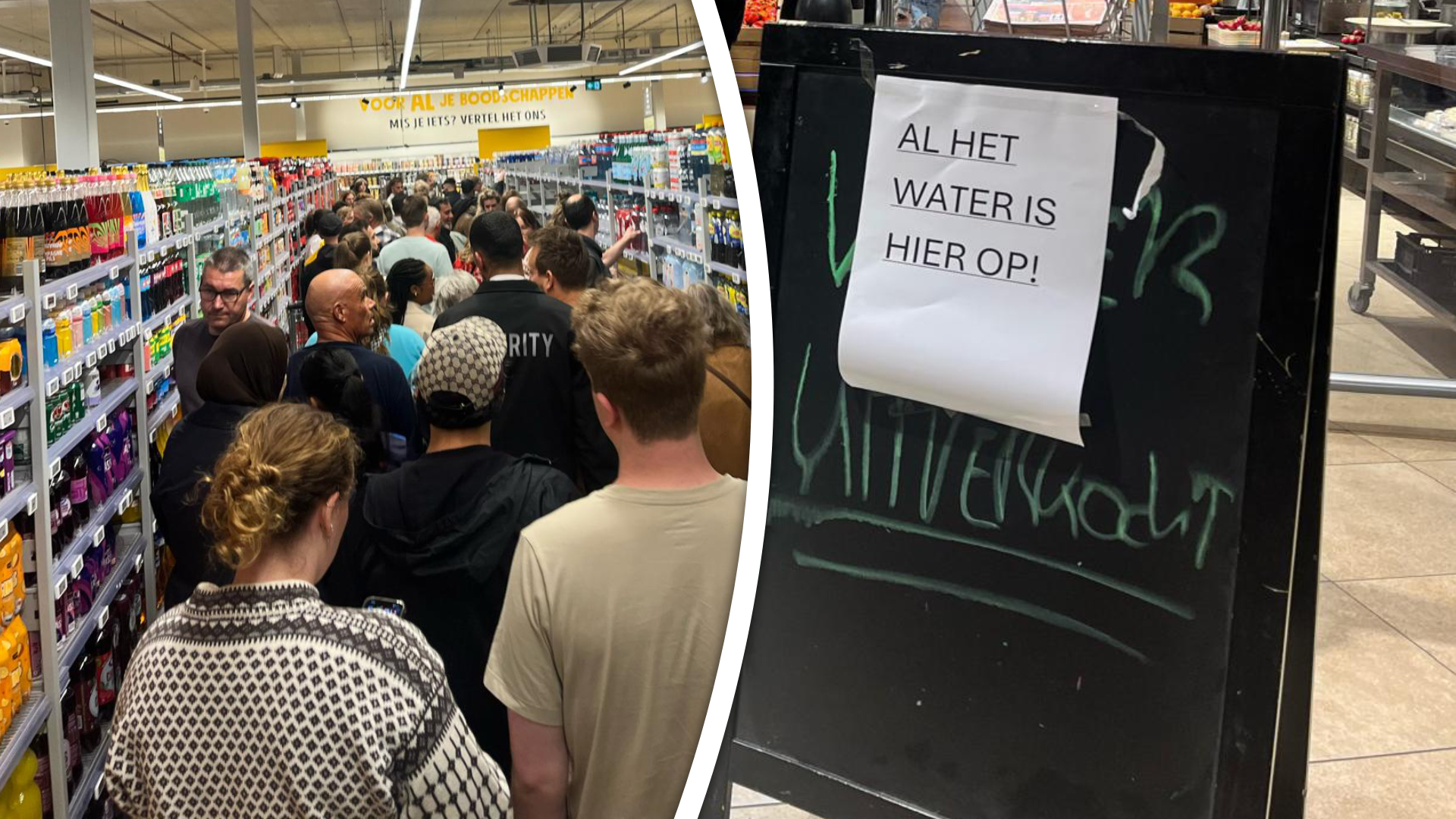 Bij deze Dordtse supermarkt was al het water binnen no-time uitverkocht.