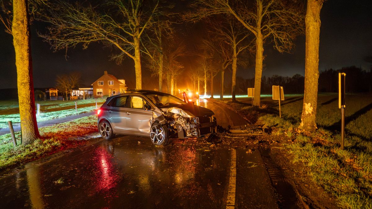 Auto knalt tegen boom op Bathmenseweg bij Lettele; bestuurder naar ziekenhuis