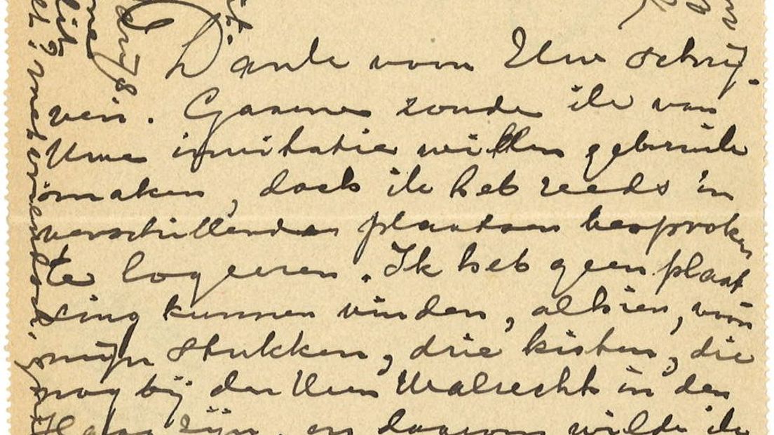 Brief Mondriaan aan Van Assendelft | Bron: RKD – Nederlands Instituut voor Kunstgeschiedenis