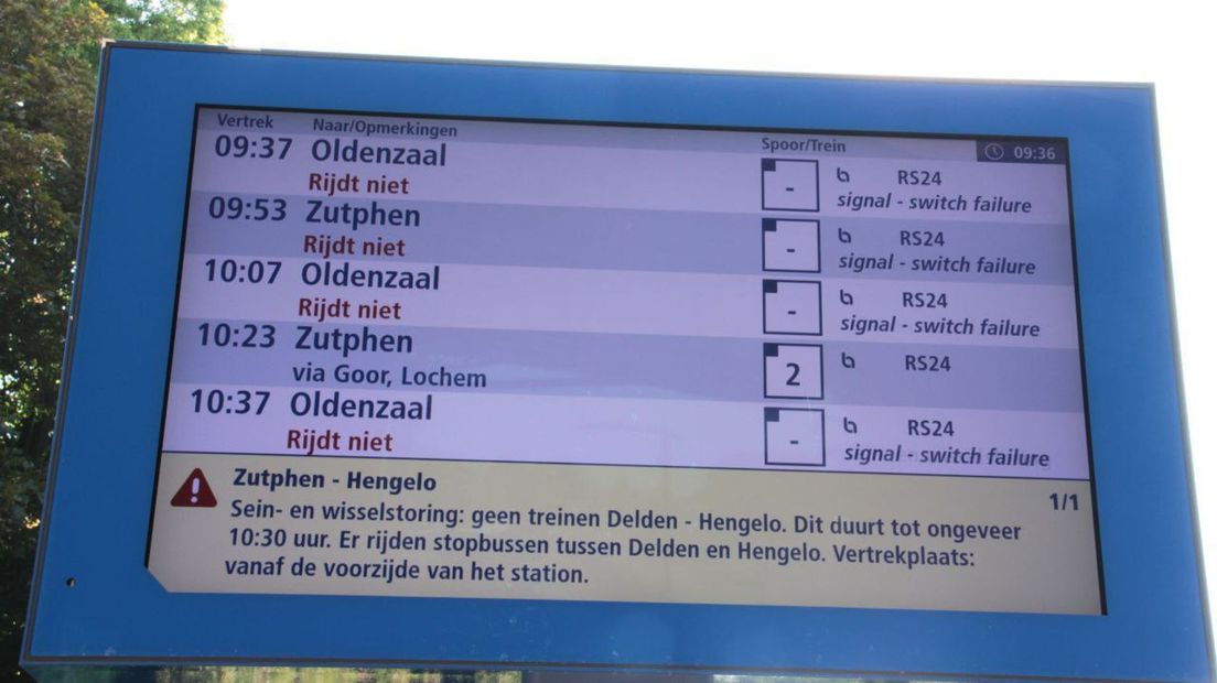 Sein- en wisselstoring op het spoor tussen Hengelo en Delden