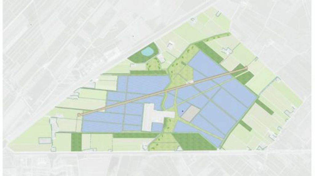 Een overzicht van de zonnepanelen en de hyperloop bij Meerstad