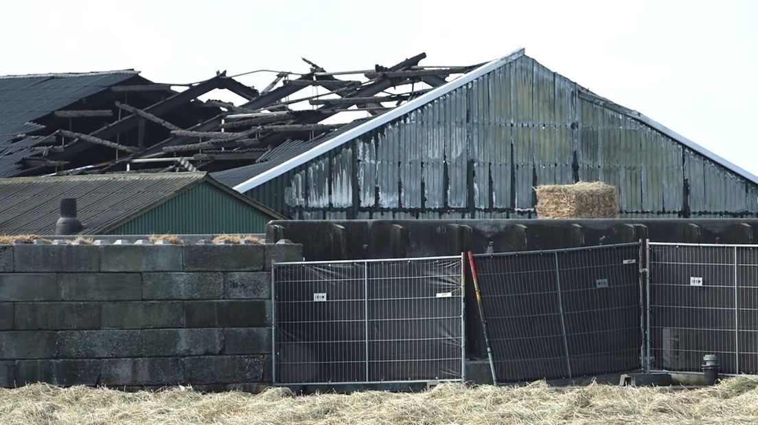 De schade aan de varkensschuur, de ochtend na de brand