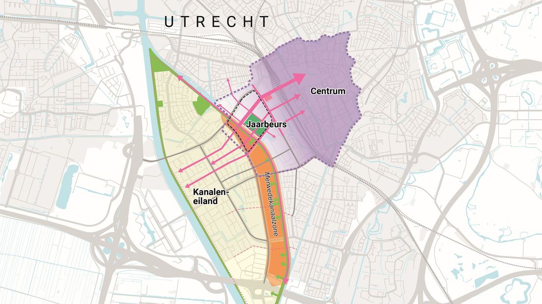 Het Jaarbeursgebied moet het stadscentrum en Kanaleneiland met elkaar verbinden.