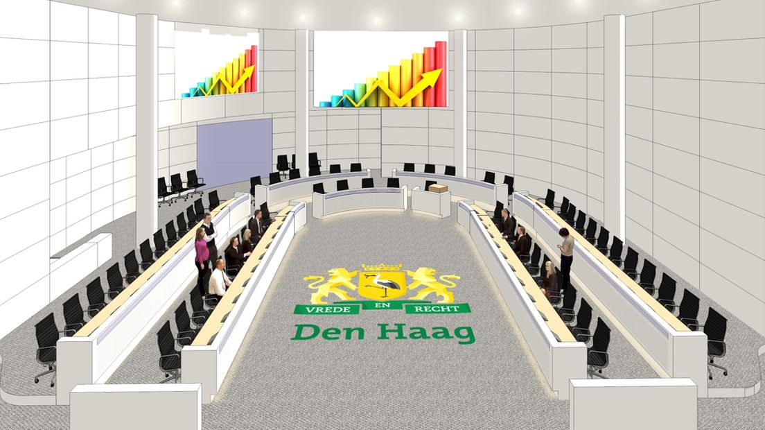 Artist impression van de nieuwe raadszaal.