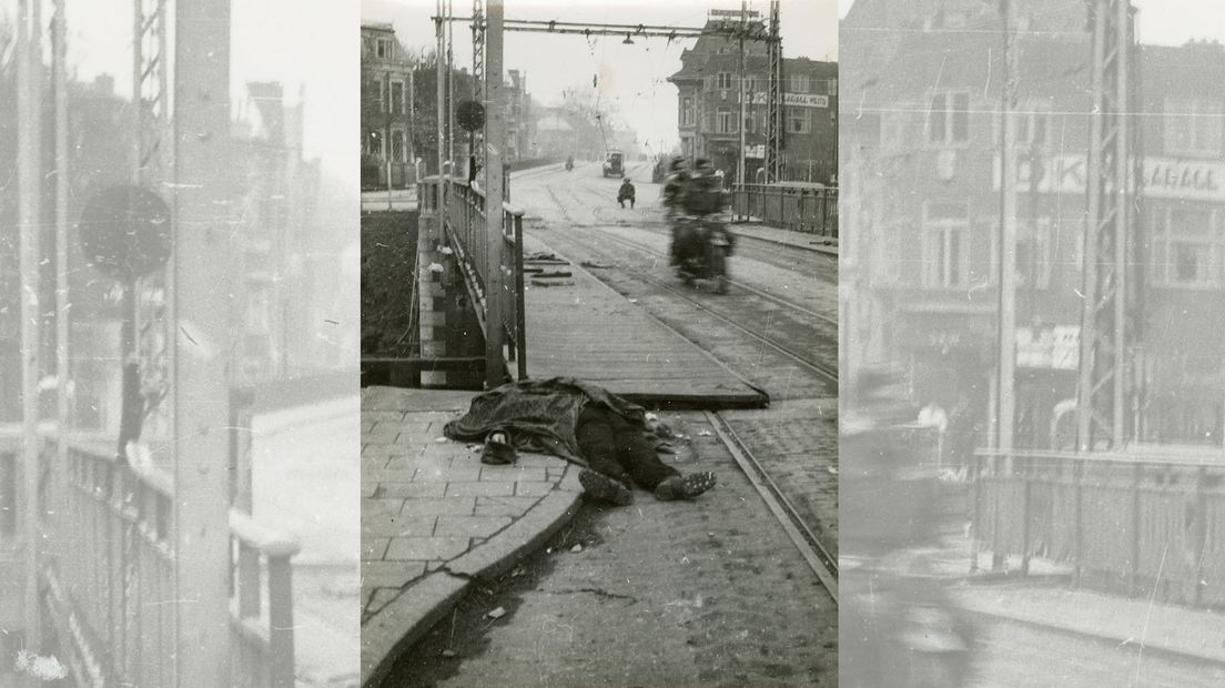 De foto van de gesneuvelde Duitse soldaat op de Herebrug in Groningen