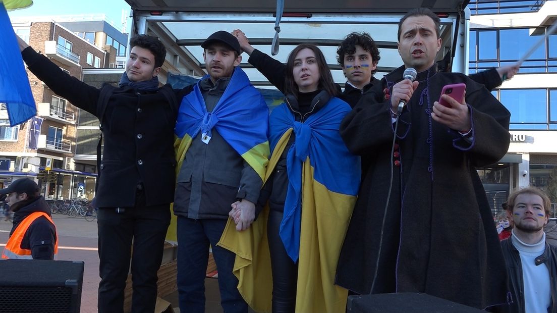 Myroslav Kavatsyuk afgelopen zondag tijdens de demonstratie tegen de oorlog in Oekraïne