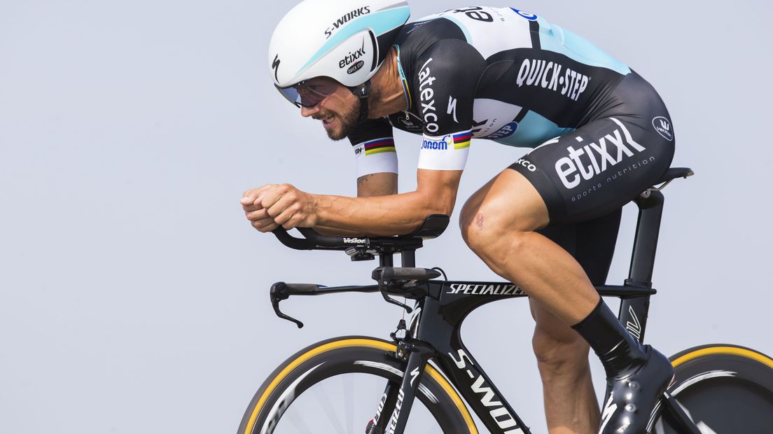 De Belgische wielrenner Tom Boonen tijdens een tijdrit - Foto ANP