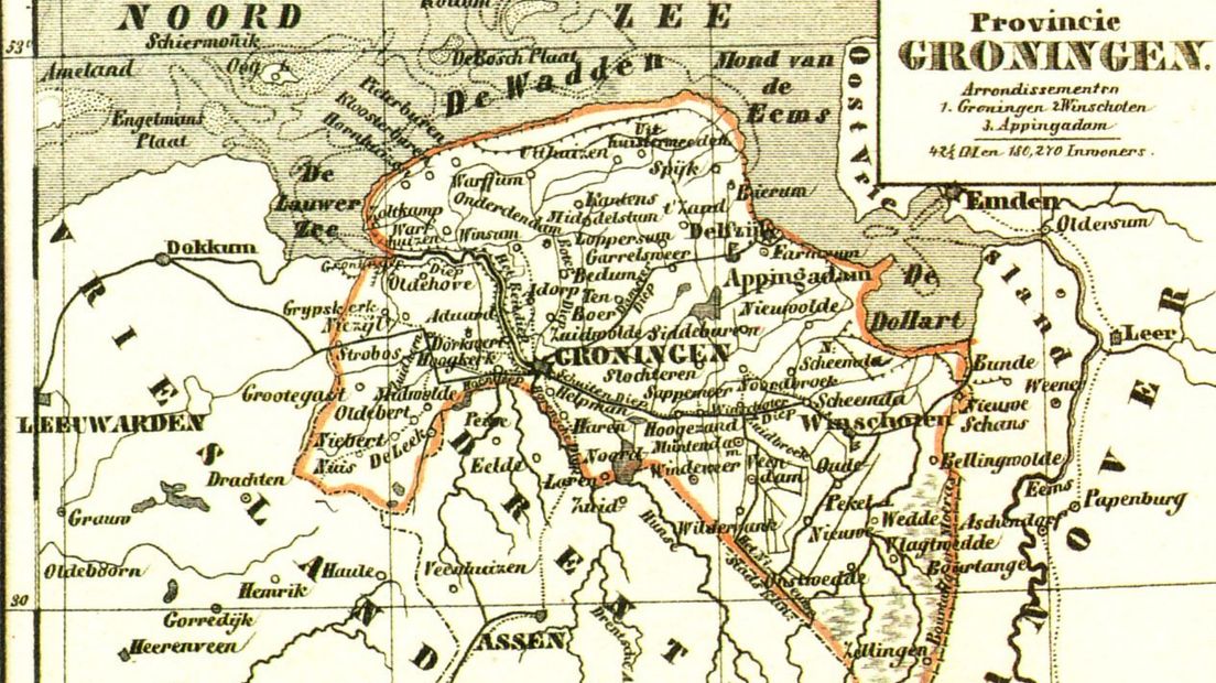 Een oude kaart van de provincie Groningen