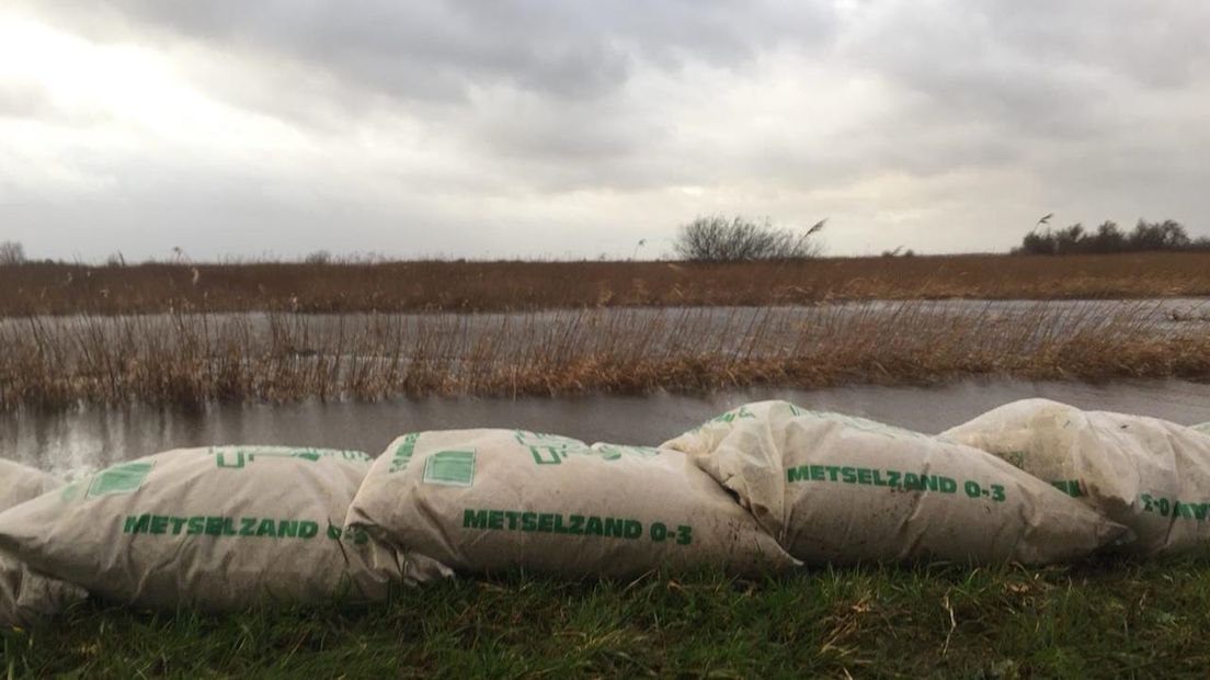 Vrijwilligers helpen de dijk te verstevigen op Kampereiland