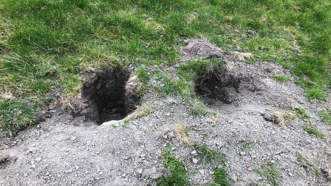 Diepe gaten in de zeedijk bij de Eemshaven