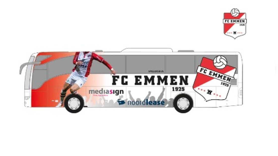 Eén van de ontwerpen voor de nieuwe spelersbus van FC Emmen