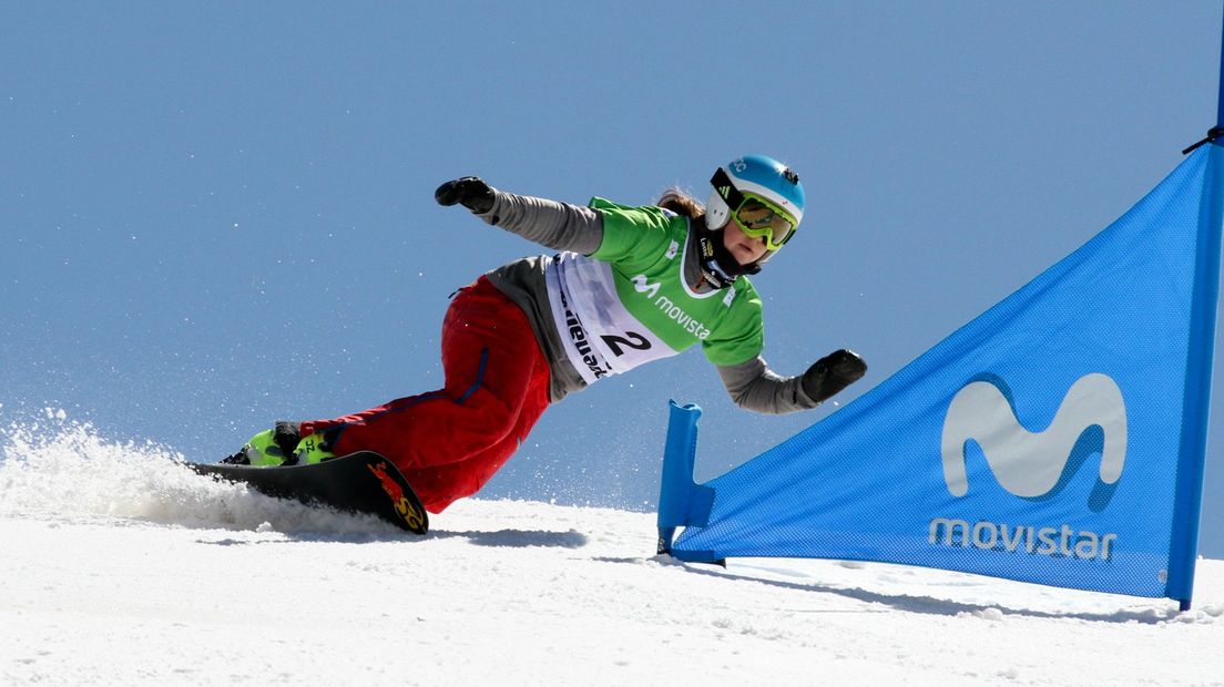 Michelle Dekker op de WK snowboarden in Sierra Nevada.