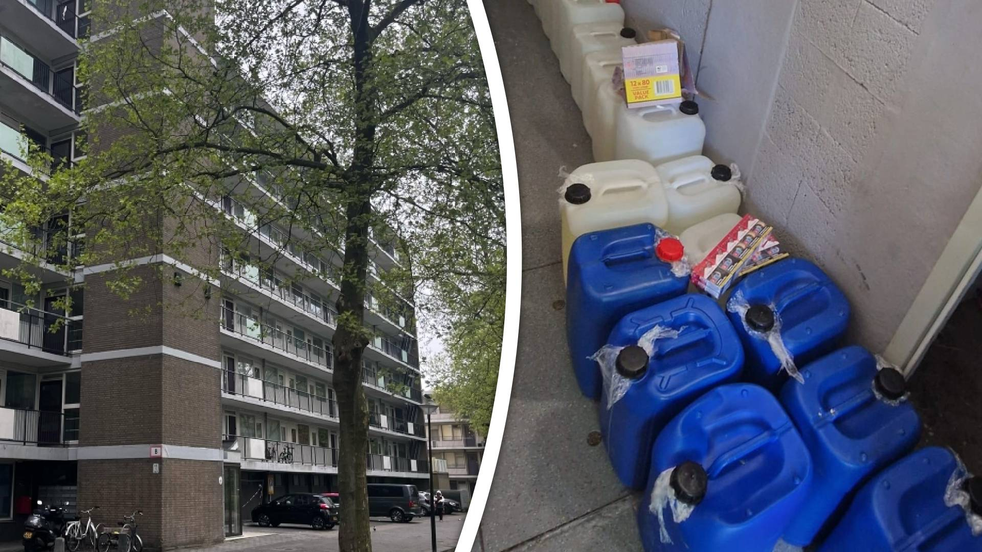 Jerrycans met benzine uit België in Schiedamse kelderbox.