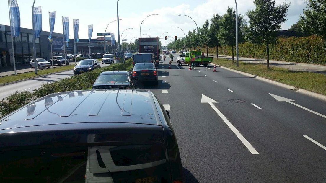 Het verkeer staat vast in Zwolle