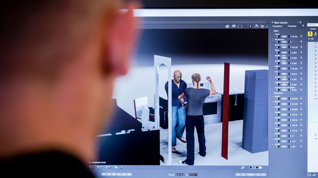Een 3D-simulatie bij Independent Forensic Services. Dit forensisch laboratorium heeft een soortgelijke reconstructie ingezet bij het onderzoek naar de doodsoorzaak van de vermoorde zakenman Koen Everink.