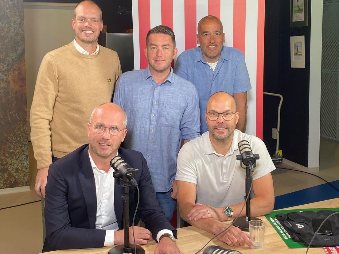 Frank Stout, Anton Slotboom, Ruud van Os samen met Gerard Nijkamp en Manfred Laros tijdens 'Sparta naar Voren!'