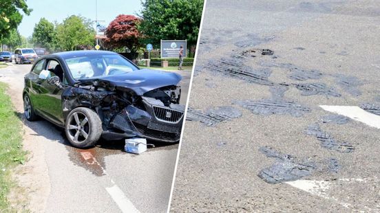 Gesmolten wegdek op plaats van ongeval