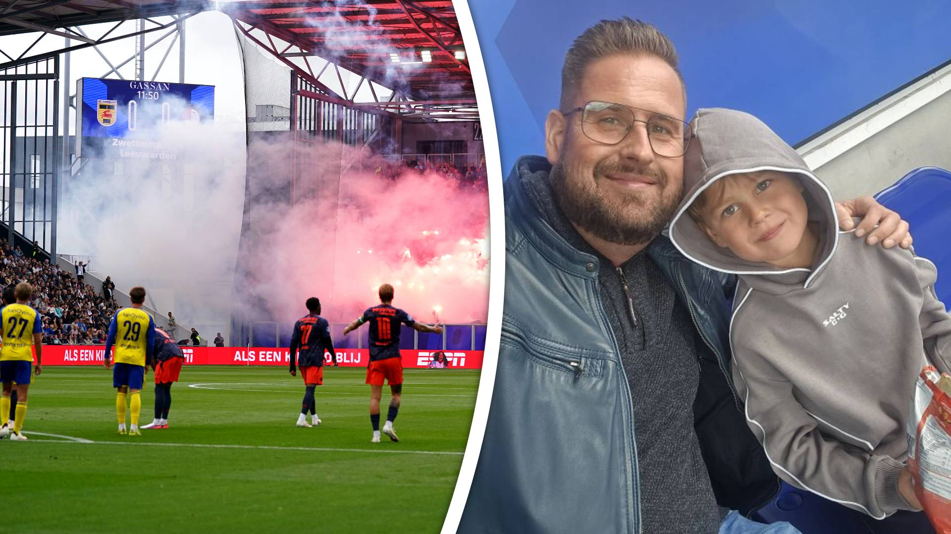Feyenoord-supporters staken vuurwerk af, de zesjarige Leonard was volgens zijn vader doodsbang