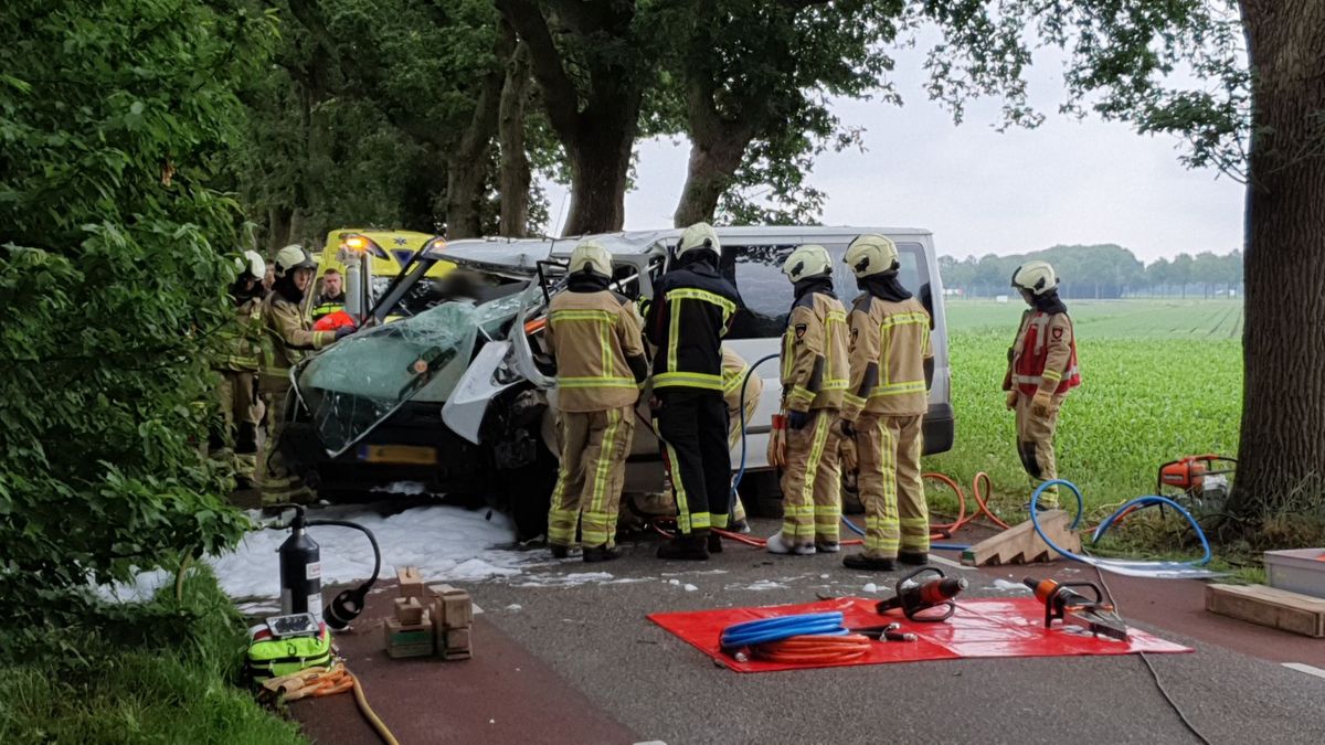 Busje botst tegen boom bij Ruinen, bestuurder gewond