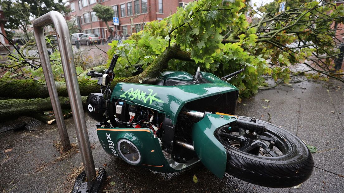 In de Zegveldstraat in Leyenburg werd een deelscooter verpletterd