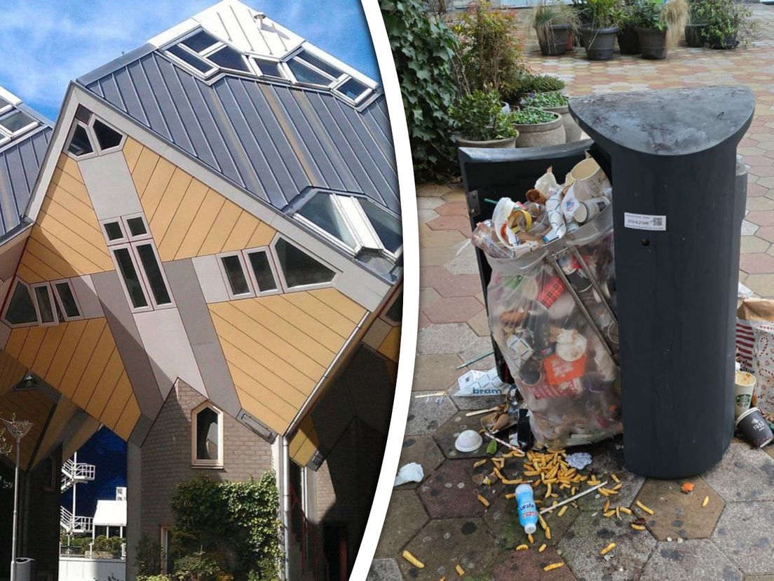 Afvalbakken bij de Kubuswoningen puilen regelmatig uit.