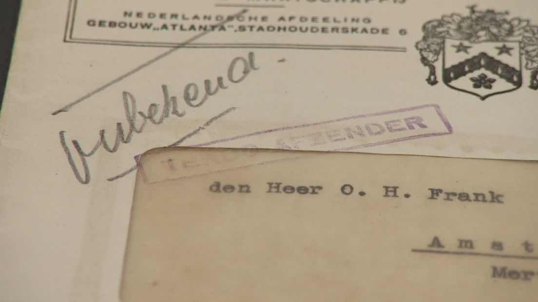 Detail van de envelop met brief aan Otto Frank 