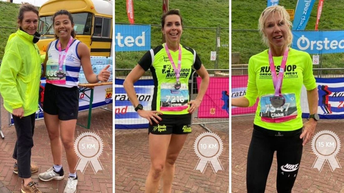 Dit zijn de winnaars van de Ladiesrun- en trail: vlnr Ruchama Houtzager, Yvonne Moerland en Ciska Hengers