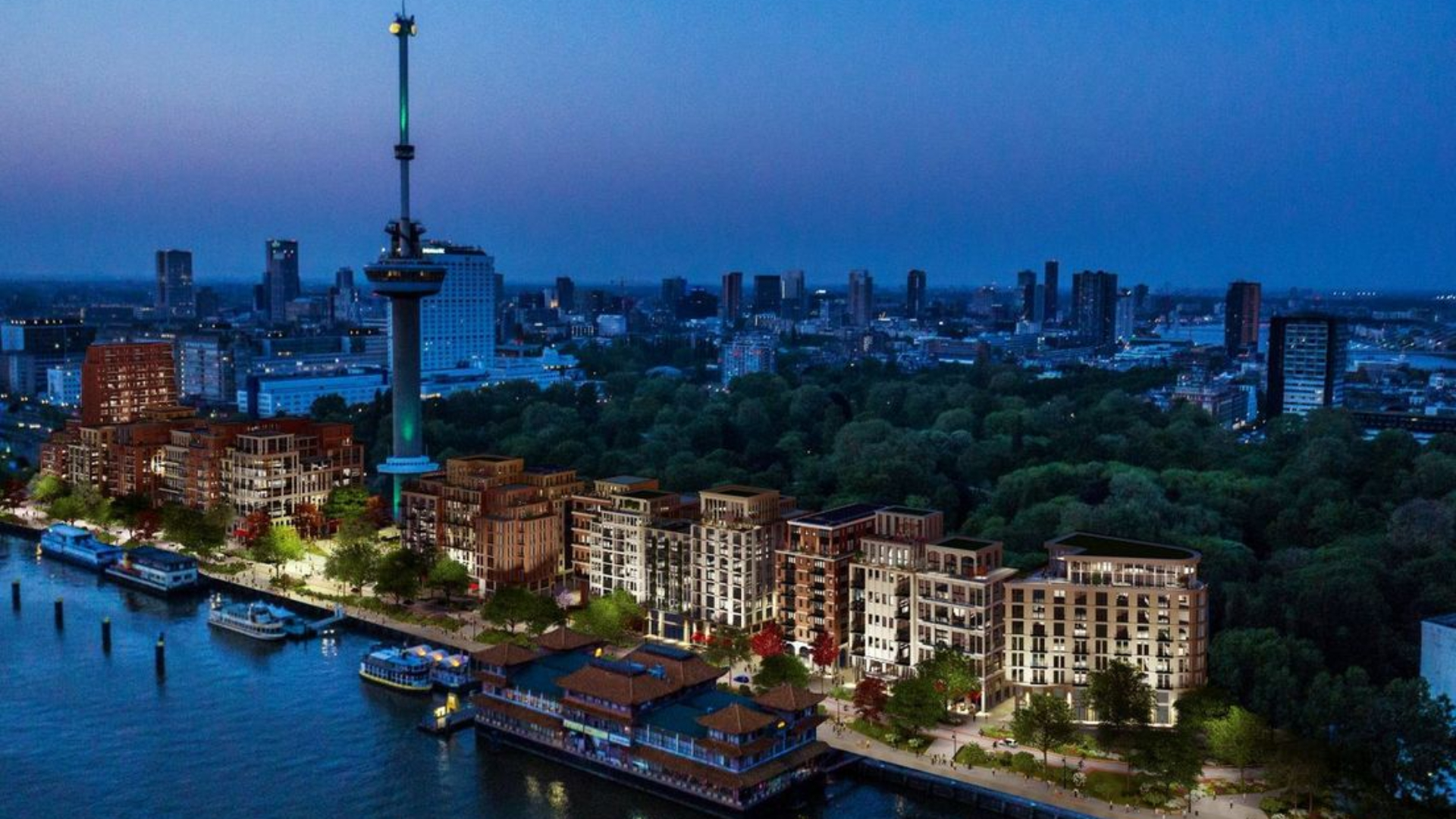 Impressie van de nieuwe woningen op de strook naast de Euromast.