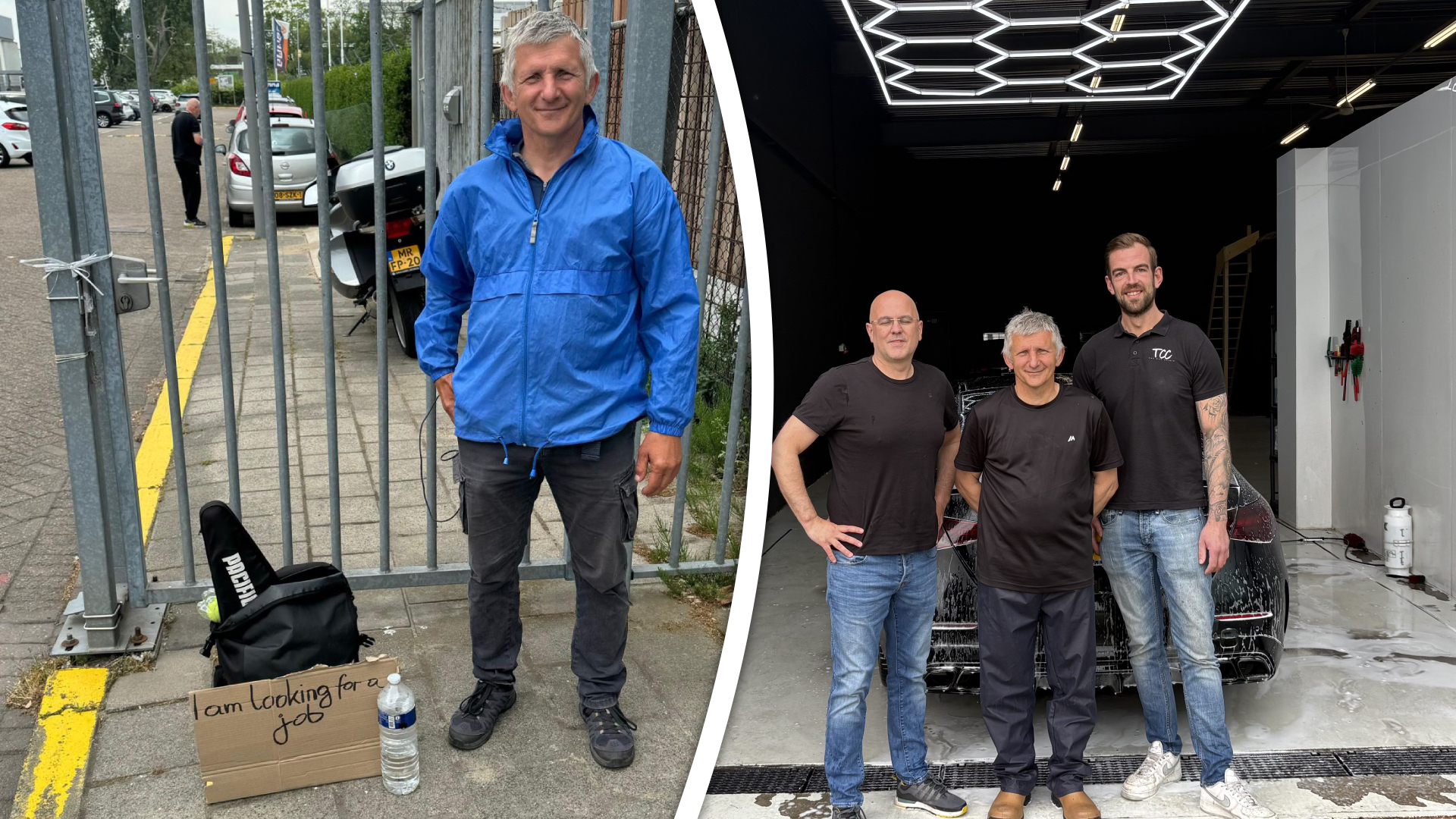 Robert ging op zoek naar werk (l) en vond zo zijn nieuwe collega's (r).