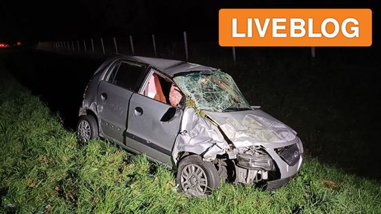 ravage op A18 na ongeluk • automobilist ramt rotonde. ravage op A18 na ongeluk • automobilist ramt rotonde.