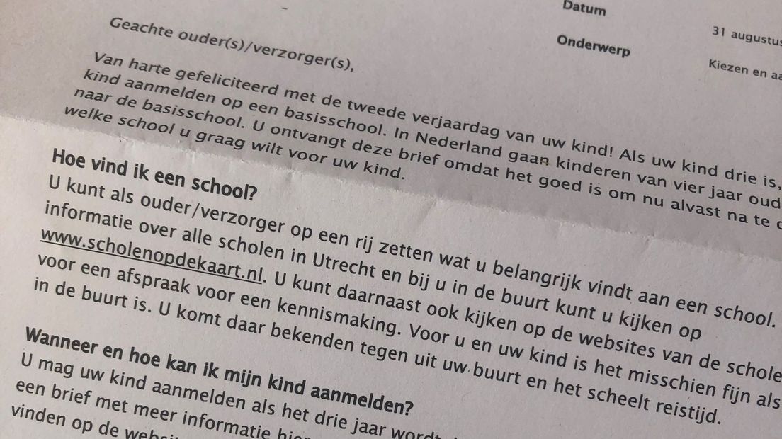 Deze brief krijgen Utrechtse ouders wanneer hun kind 2 is geworden.