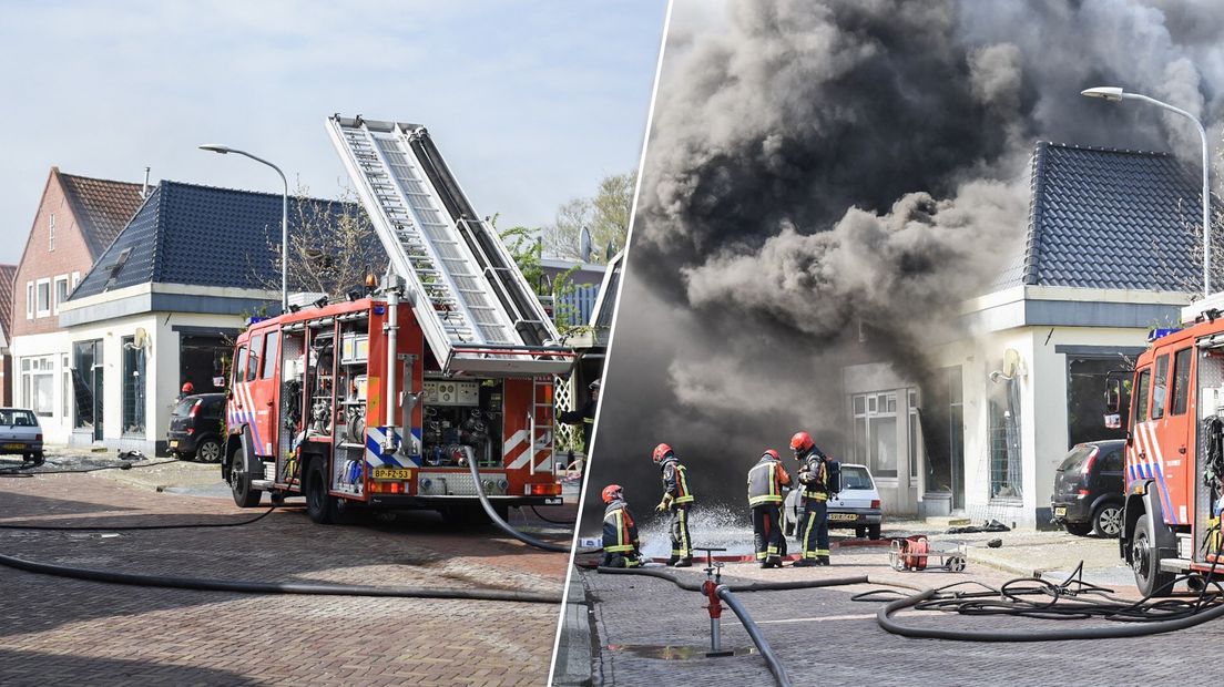 Links: kort na de explosie Rechts: een uur na de explosie